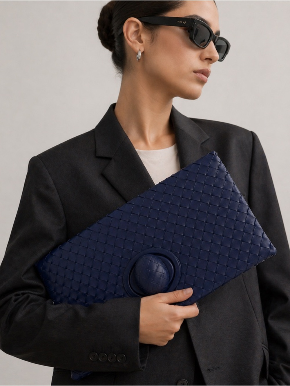 Bottega Veneta Nappa Intrecciato Lambskin Turn Lock Clutch Bag